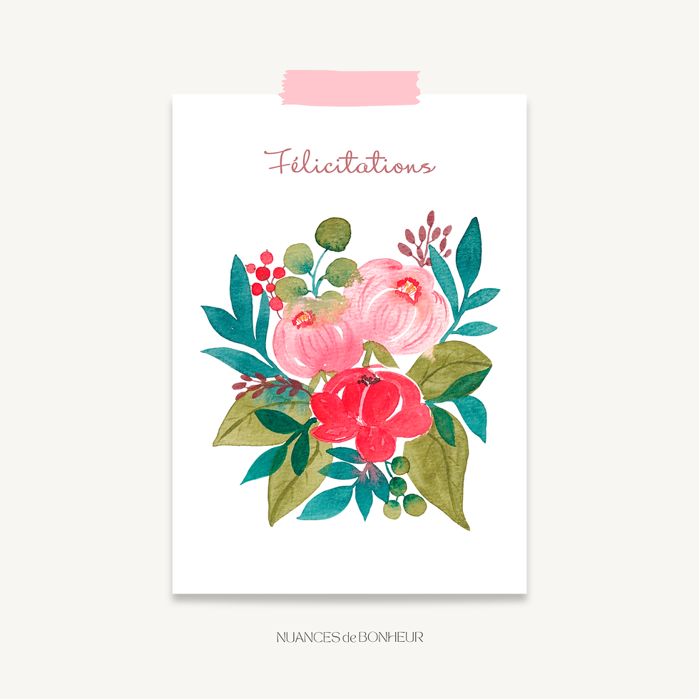 carte postale aquarelle félicitations bouquet de fleurs