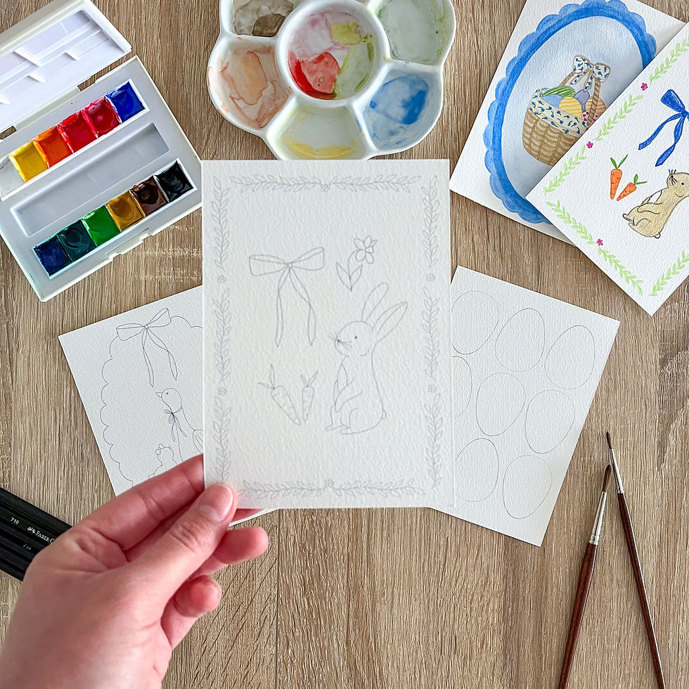 Miniature : kit créatif cartes à peindre illustrations pâques lapin oie noeud jonquille à colorier