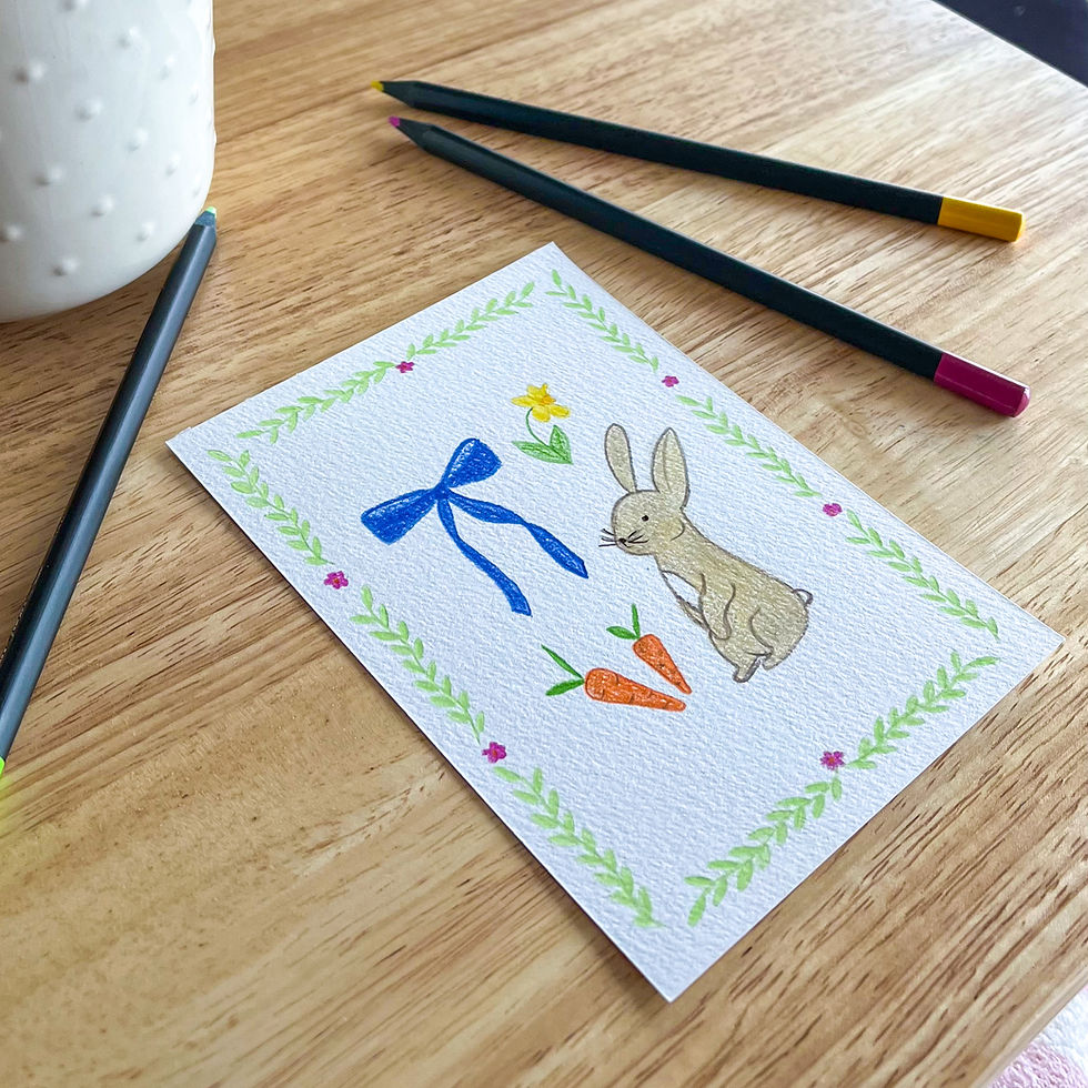 Miniature : kit créatif cartes à peindre illustrations pâques lapin oie noeud jonquille exemple coloriage