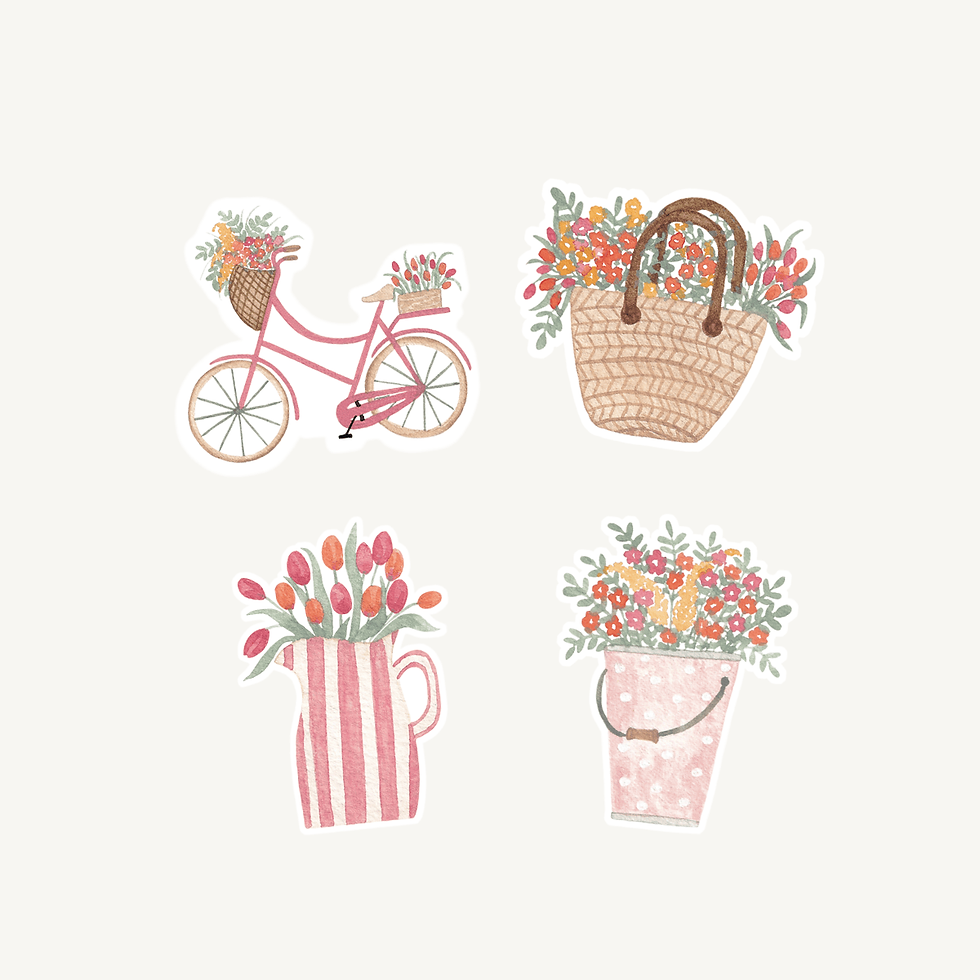 lot de 4 stickers fleuris illustrations aquarelle