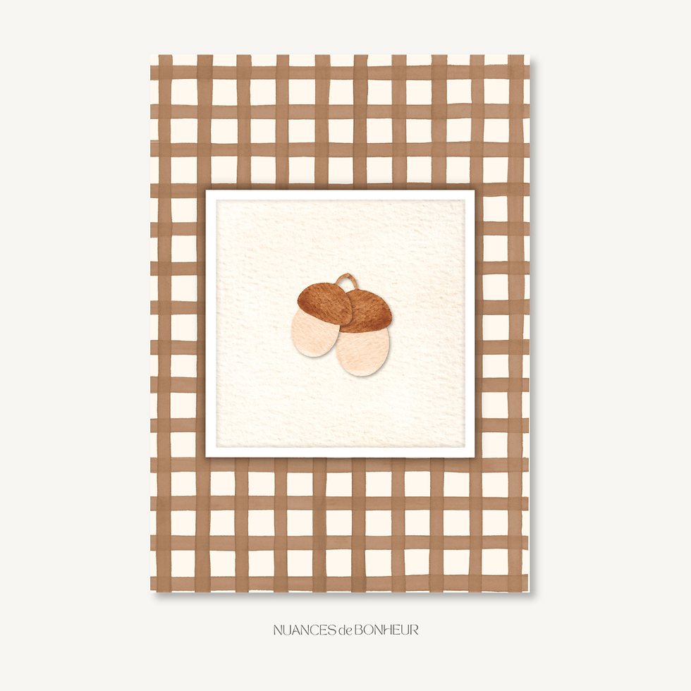 Affiche aquarelle duo de glands et vichy marron