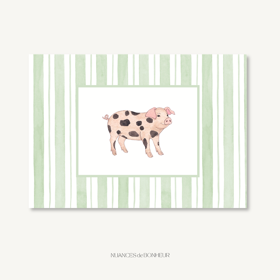 affiche aquarelle cochon et rayures vertes