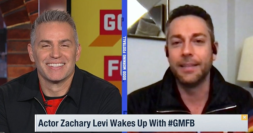 Kurt Warner (left) and Zachary Levi appear on "Good Morning Football" together to discuss "American Underdog."