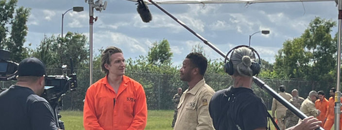 James Barrington (left) and Cuba Gooding Jr. film a scene during production of the "The Firing Squad."