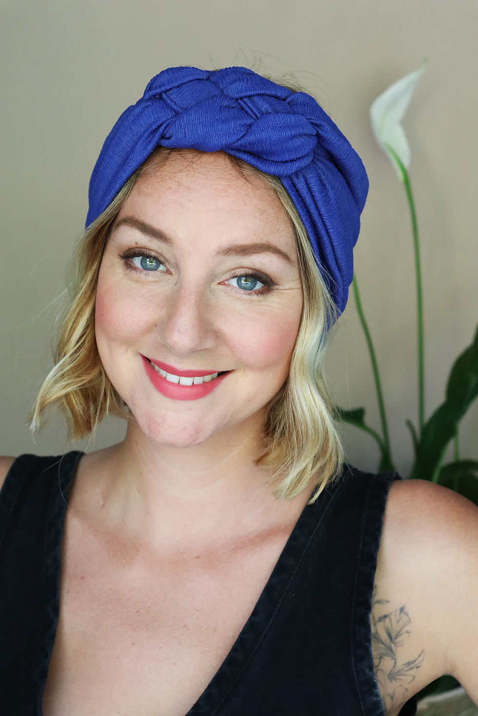 Miniature : Turban Transformable Uni tissu crépon "Bleu roi" (7 coloris)