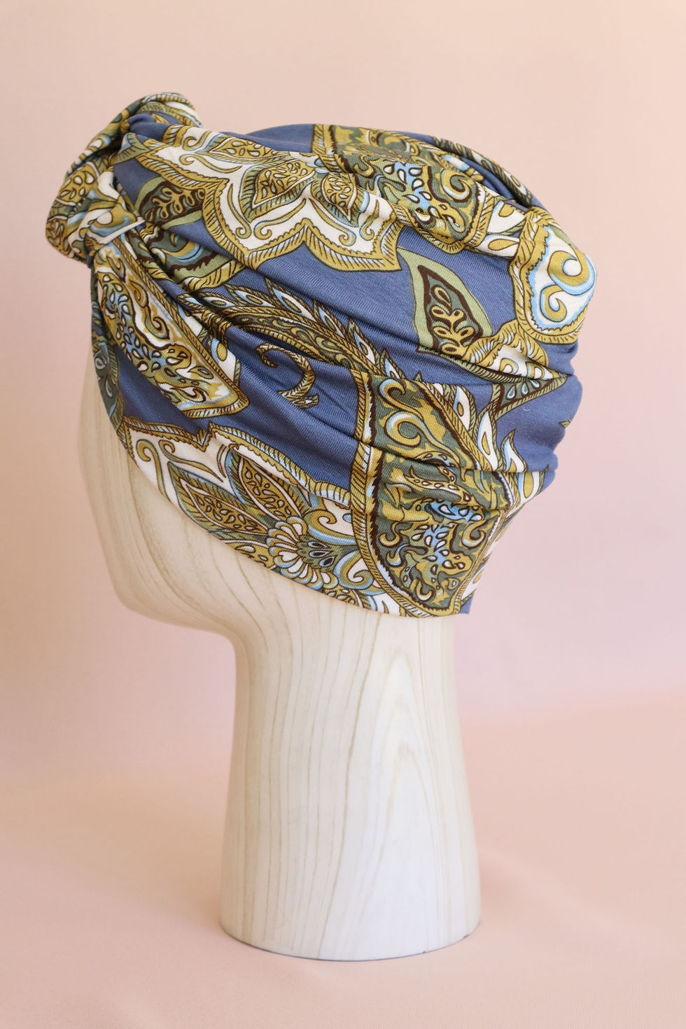 Miniature : turban bonnet pré noué indra bleu chimiothérapie motif cachemire femme alopécie facile à enfiler