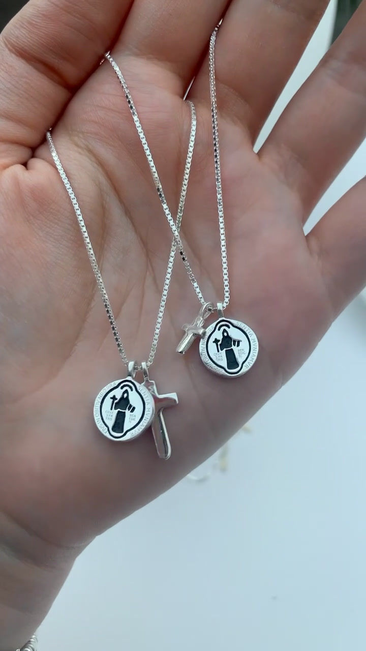 Miniatura: Collar Cruz chica + San Benito cadena