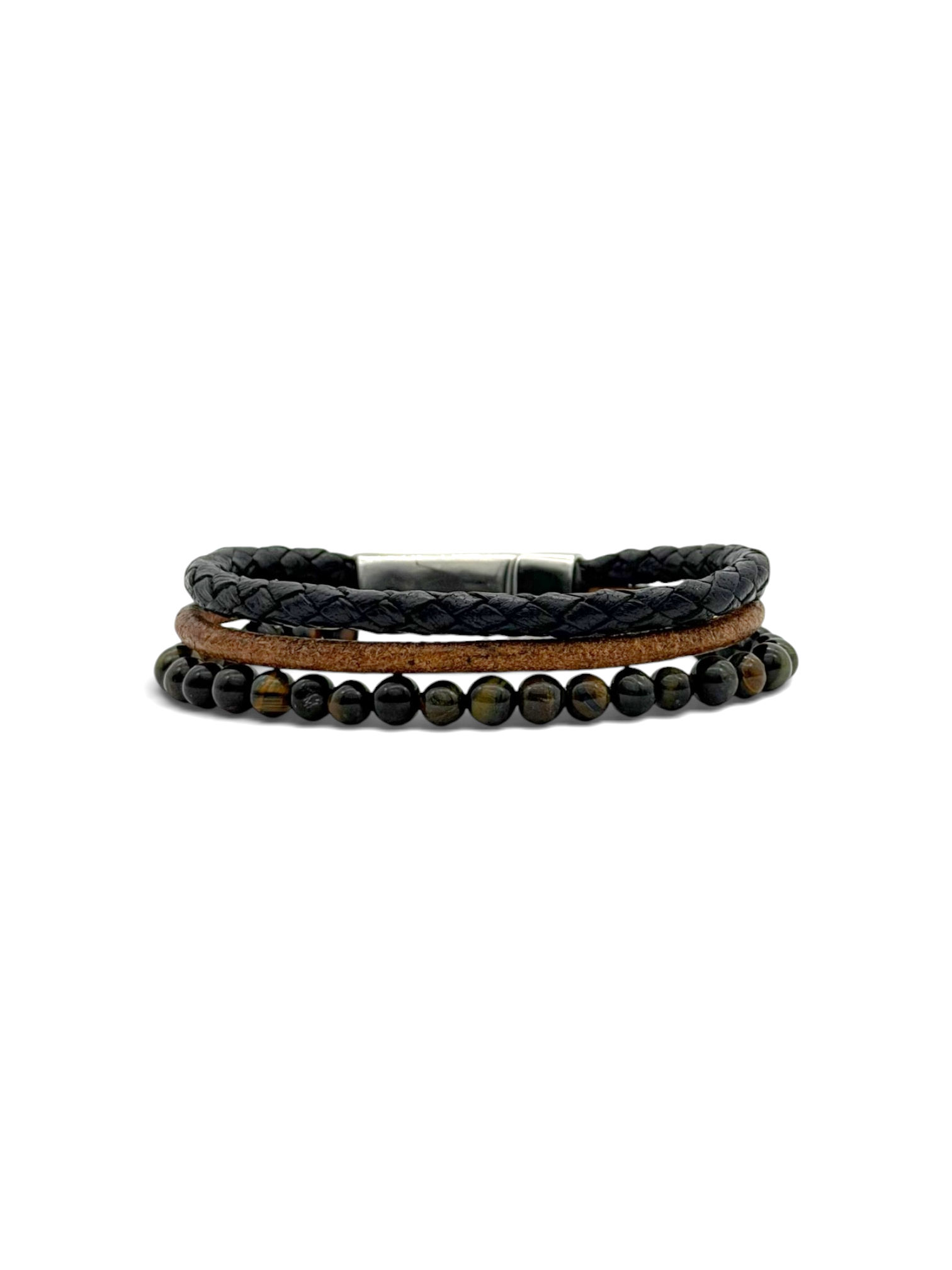 Pulsera de piedras naturales y piel genuina