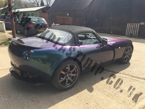 TVR Tamora with a gloss CS2P-V purple/ blue/ green chameleon Spray Wrap on it from UK Plasti Dip