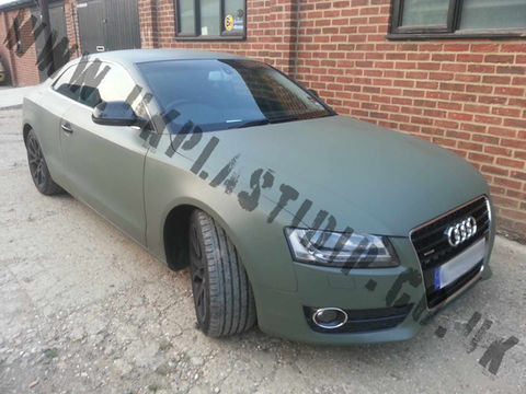 Audi A5 with a matte camo green Spray Wrap on it from UK Plasti Dip
