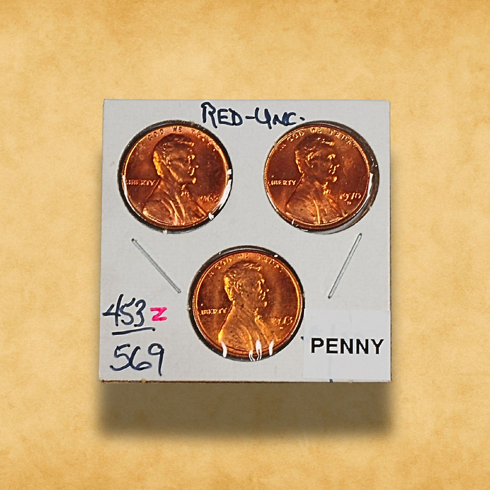 1965, 1970‑D & 1973‑D Lincoln Cent Set – Red Uncirculated Copper Trio