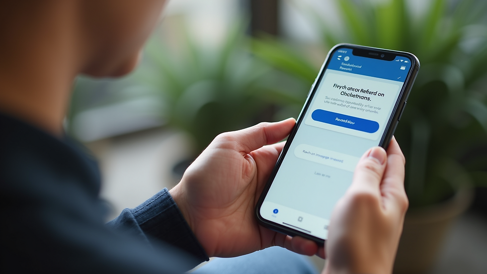 Close-up of a smartphone displaying a referral rewards notification
