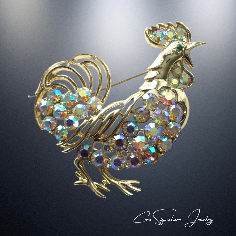 Mid Century Jewelry - Coro Iridescent Rhinestone Rooster Brooch