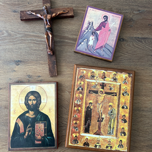 Icons and Crosses on a Table