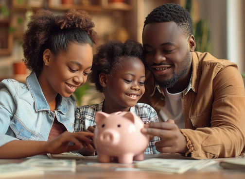 family-gathering-where-parents-are-teaching-their-children-about-saving-money-using-piggy-