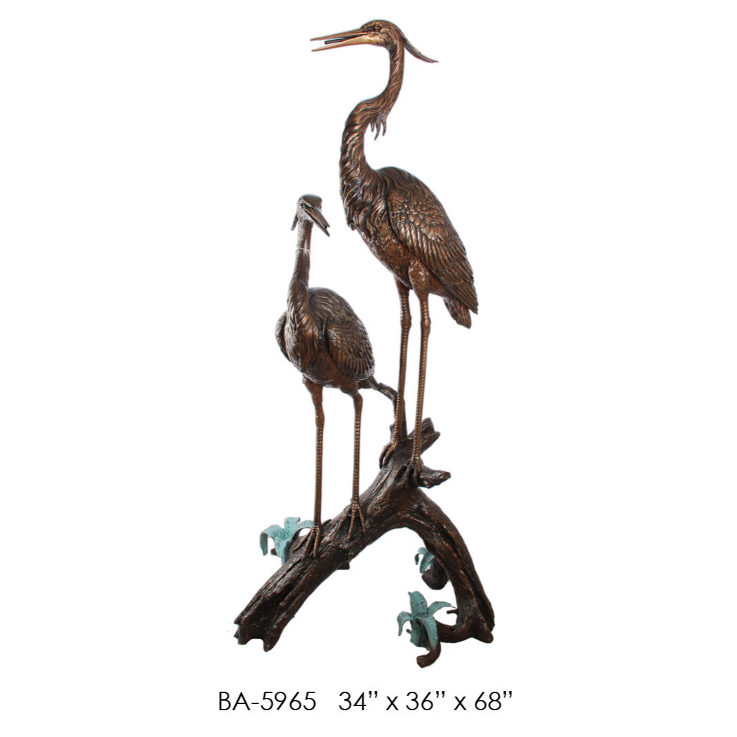 2 Egrets on Log Fountain