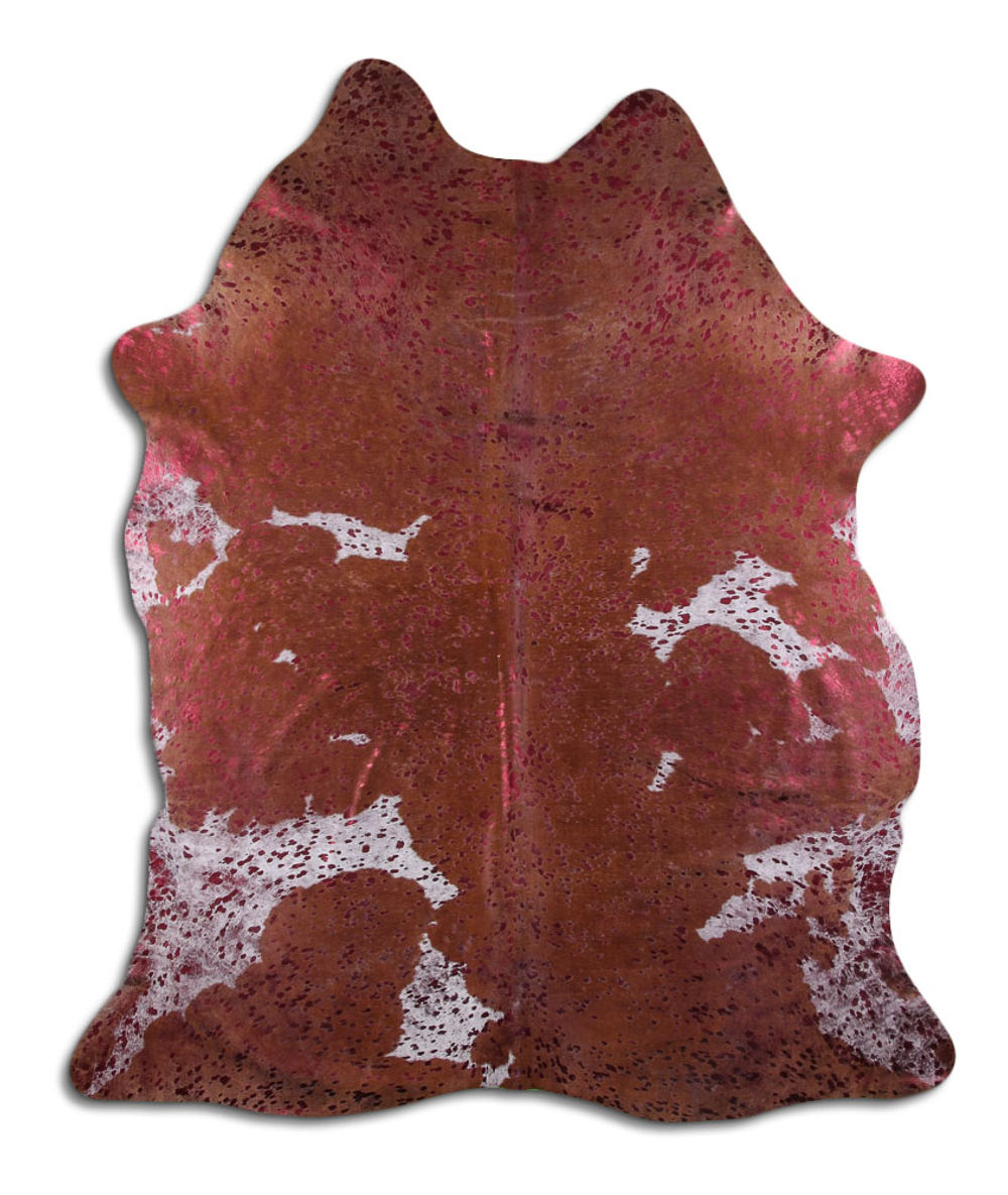 Energize cowhide rugs for sale BURGUNDY METALLIC ON BROWN AND WHITE rug