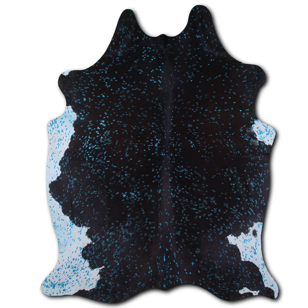 Bonuses cowhide rugs for sale DYED BLUE ON BLACK rug