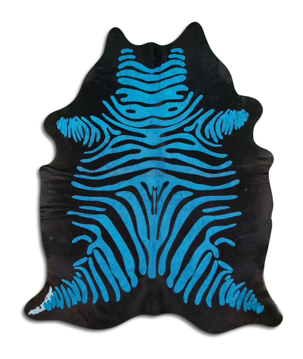 Empowerment cowhide rugs for sale DISTRESSED ZEBRA NAVY BLUE ON BLACK rug