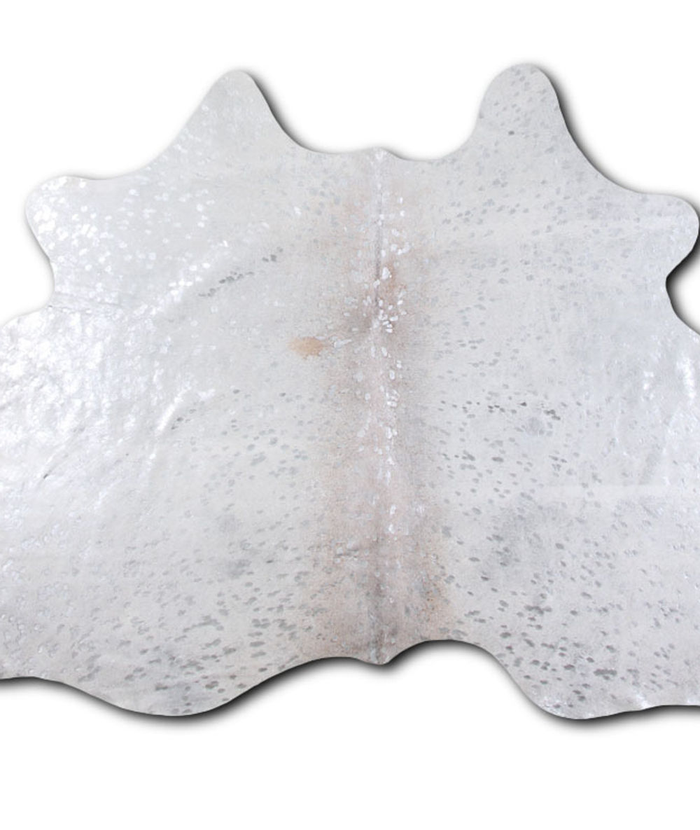 Acknowledged cowhide rugs for sale SILVER METALLIC ON WHITE rug