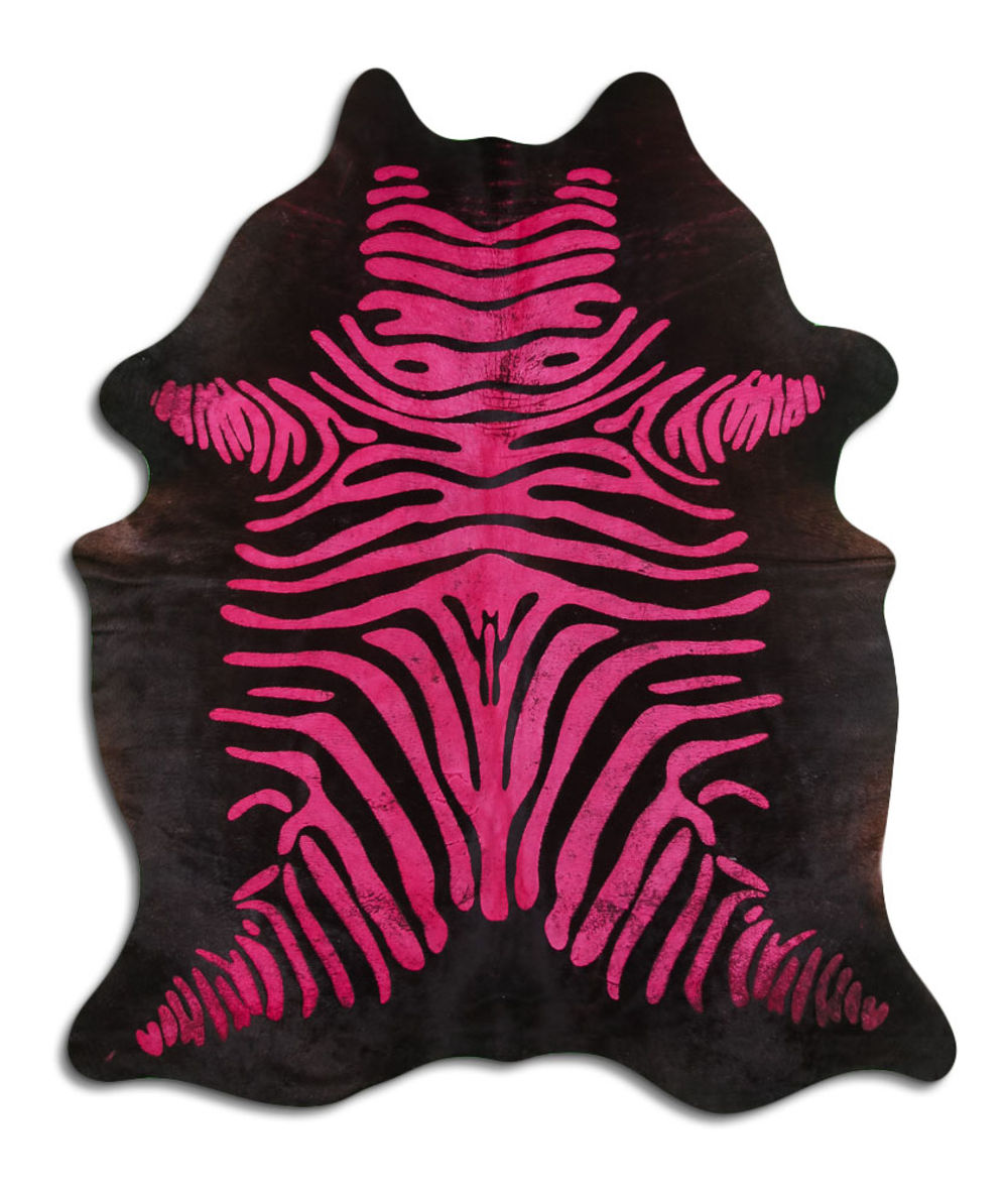 Enamor cowhide rugs for sale DISTRESSED ZEBRA PINK ON BLACK rug