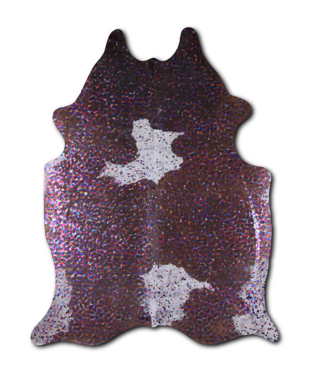 Adventurous cowhide rugs for sale COLORFUL METALLIC ON BROWN AND WHITE rug