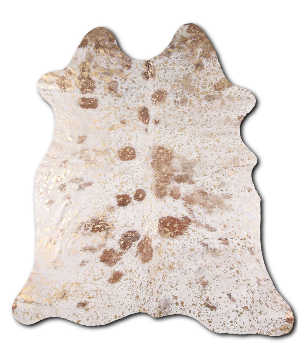 Always cowhide rugs for sale GOLD METALLIC ON BROWN AND WHITE rug