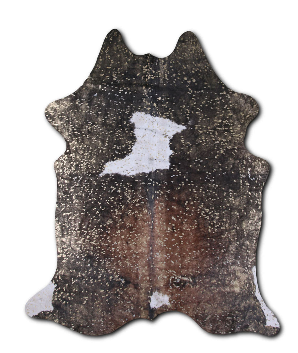 Acute cowhide rugs for sale GOLD METALLIC ON TRICOLOR rug
