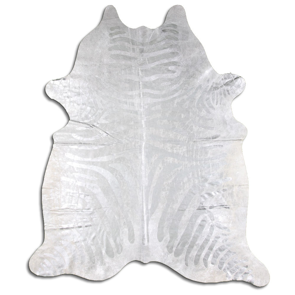 Encouragement cowhide rugs for sale SILVER METALLIC ZEBRA ON WHITE rug