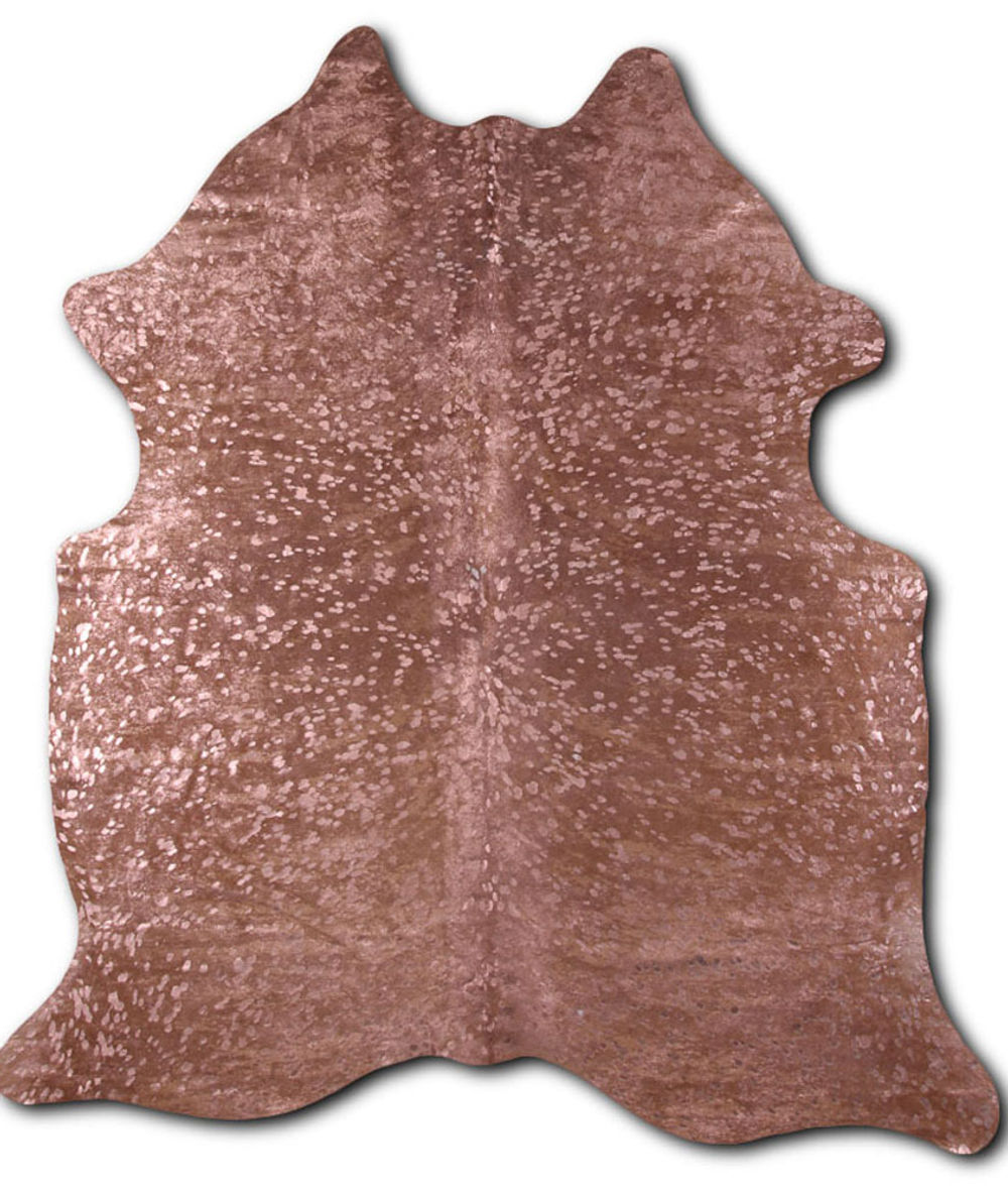 Bargain cowhide rugs for sale ROSE GOLD METALLIC ON BRINDLE rug