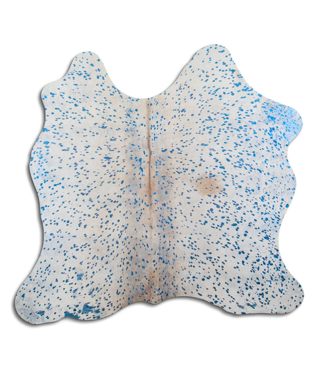 Energy cowhide rugs for sale BLUE METALLIC ON WHITE rug