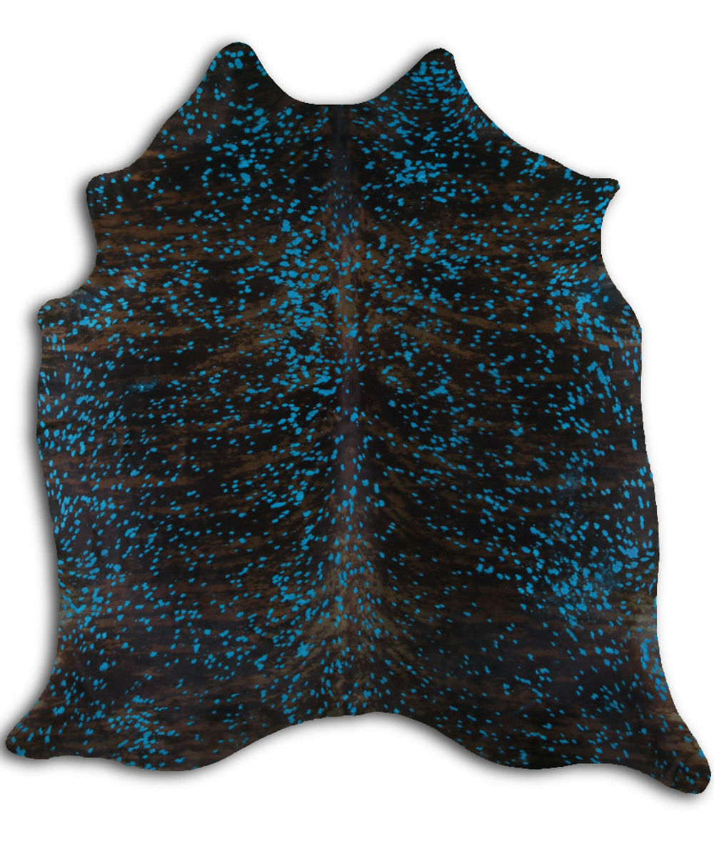 Connected cowhide rugs for sale BLUE METALLIC ON BRINDLE rug