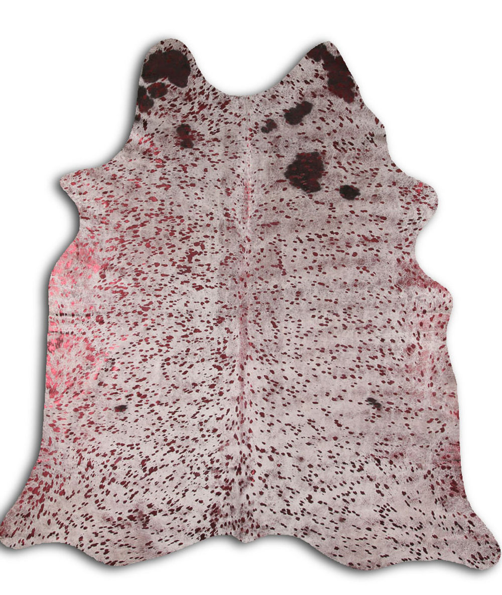 Conferrable cowhide rugs for sale BURGUNDY METALLIC ON BLACK AND WHITE rug