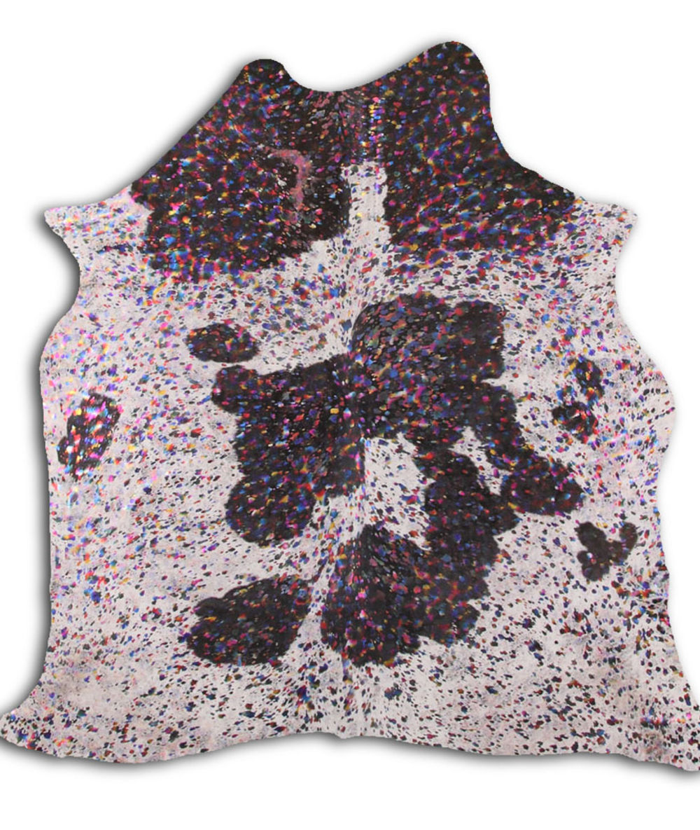 Competitive cowhide rugs for sale COLORFUL METALLIC ON BLACK AND WHITE rug