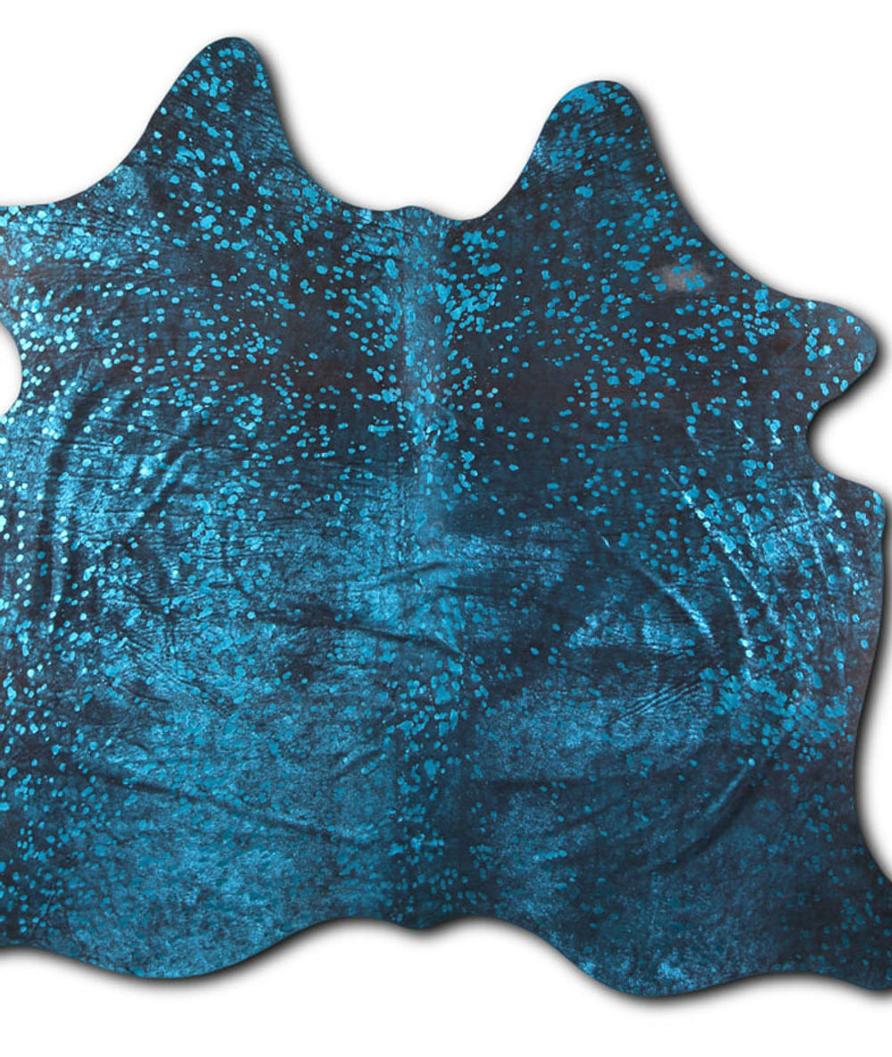 Bankable cowhide rugs for sale BLUE METALLIC ON BLACK rug