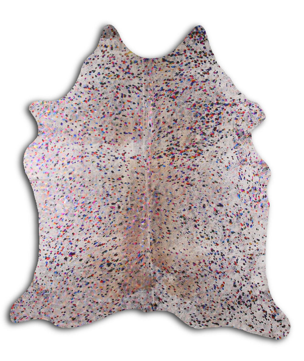 Concurrent cowhide rugs for sale COLORFUL METALLIC ON WHITE rug