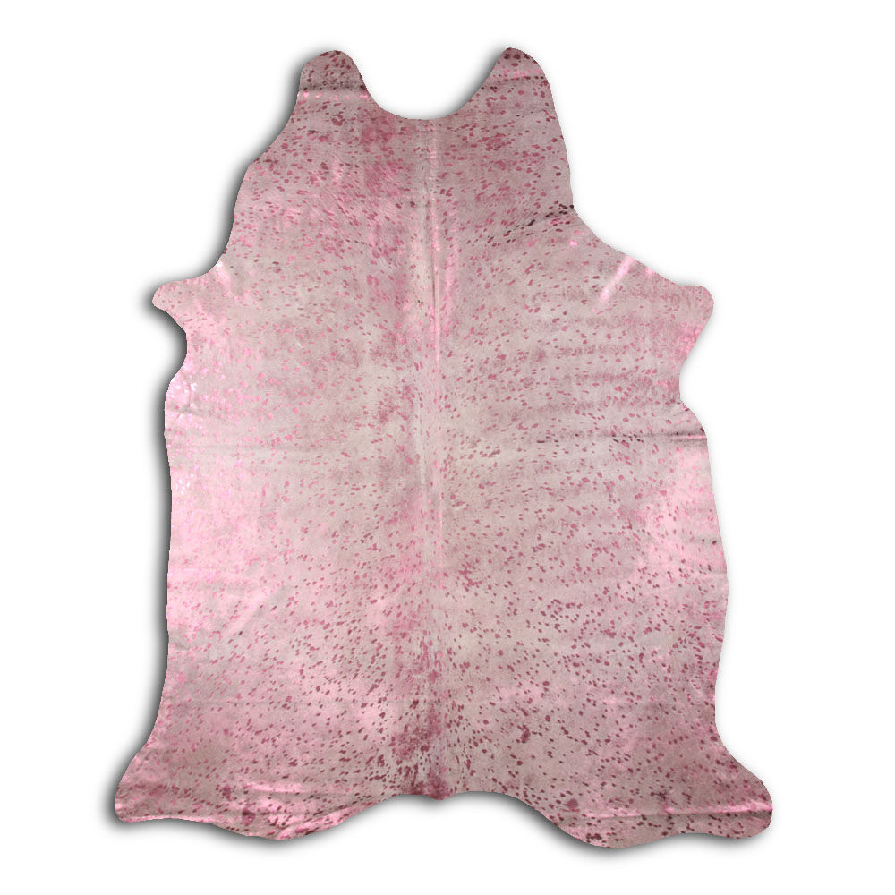 Congratulatory cowhide rugs for sale PINK METALLIC ON WHITE rug