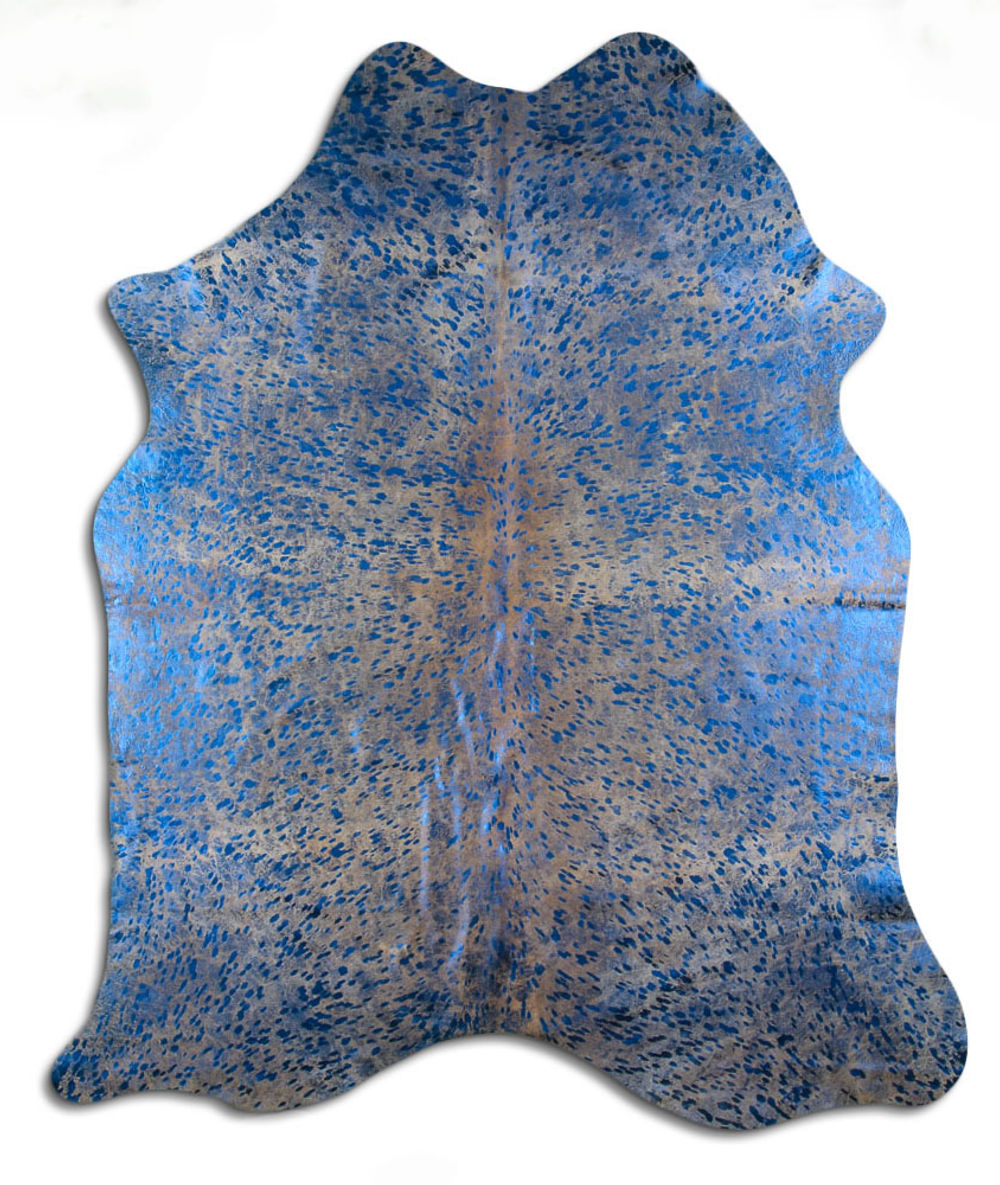 Endure cowhide rugs for sale BLUE METALLIC ON WHITE rug
