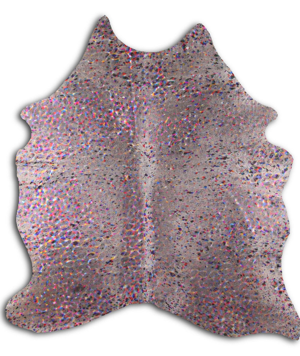 Compliant cowhide rugs for sale COLORFUL METALLIC ON WHITE rug