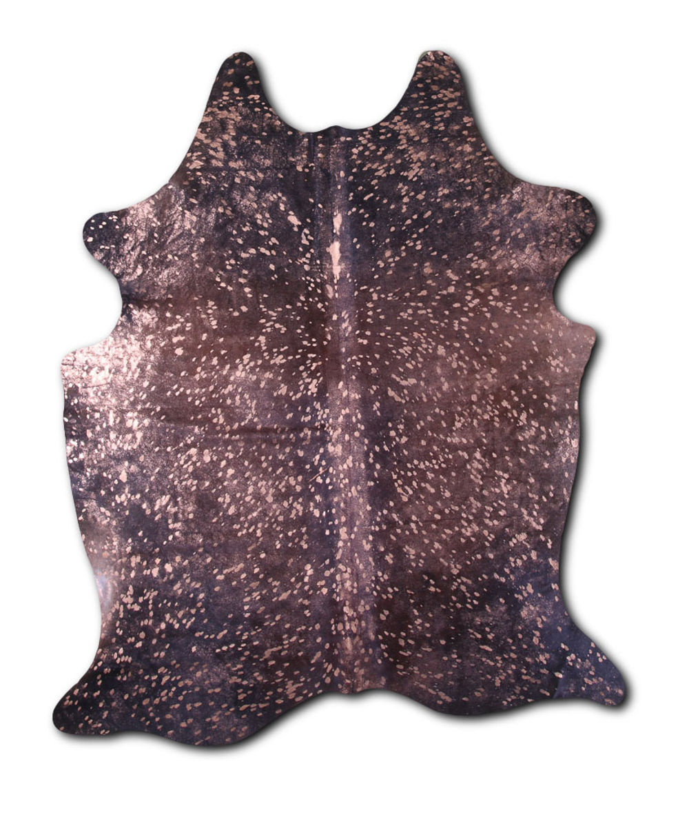 Accurate cowhide rugs for sale ROSE GOLD METALLIC ON BLACK rug