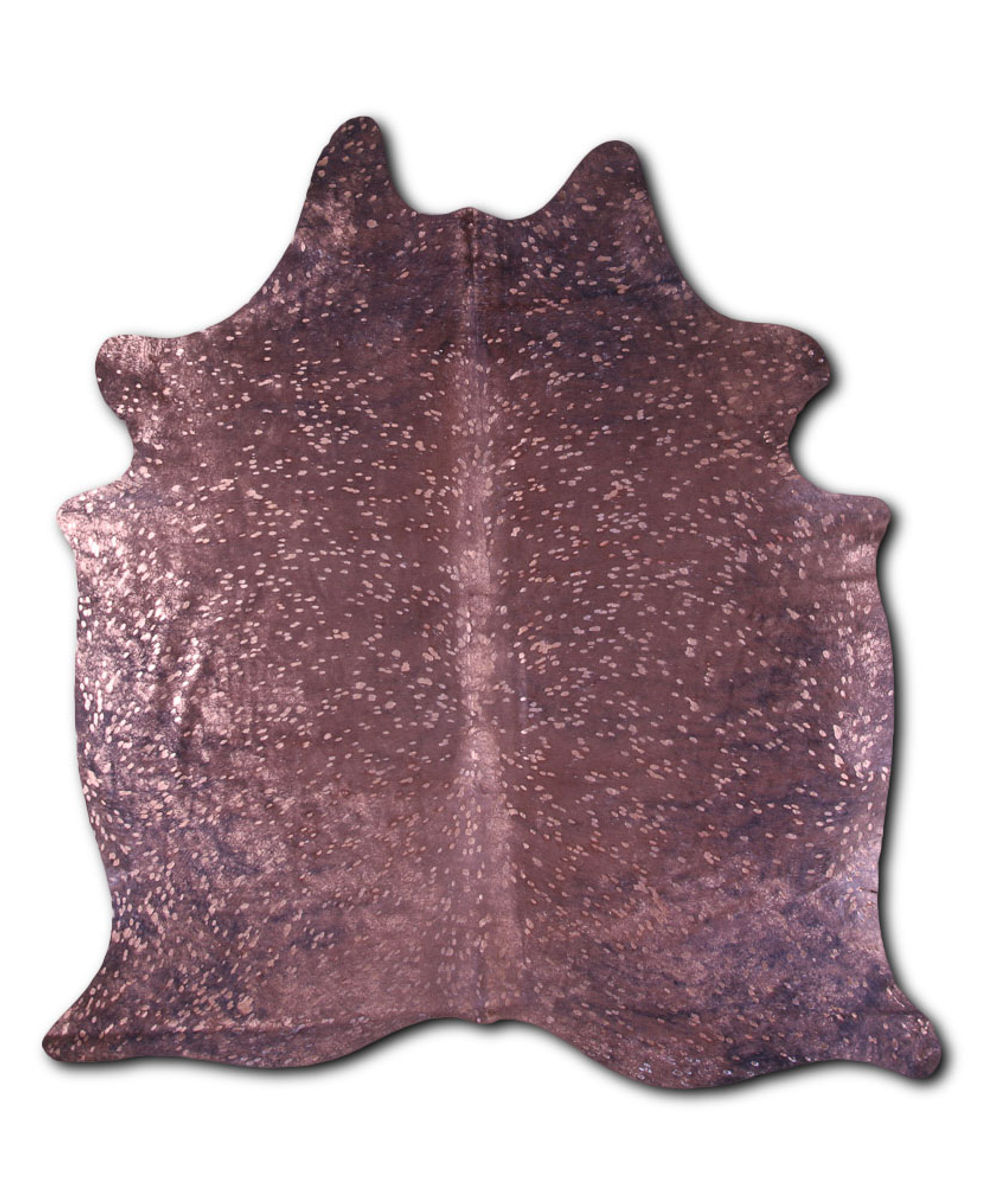 Achieve cowhide rugs for sale ROSE GOLD METALLIC ON BROWN rug