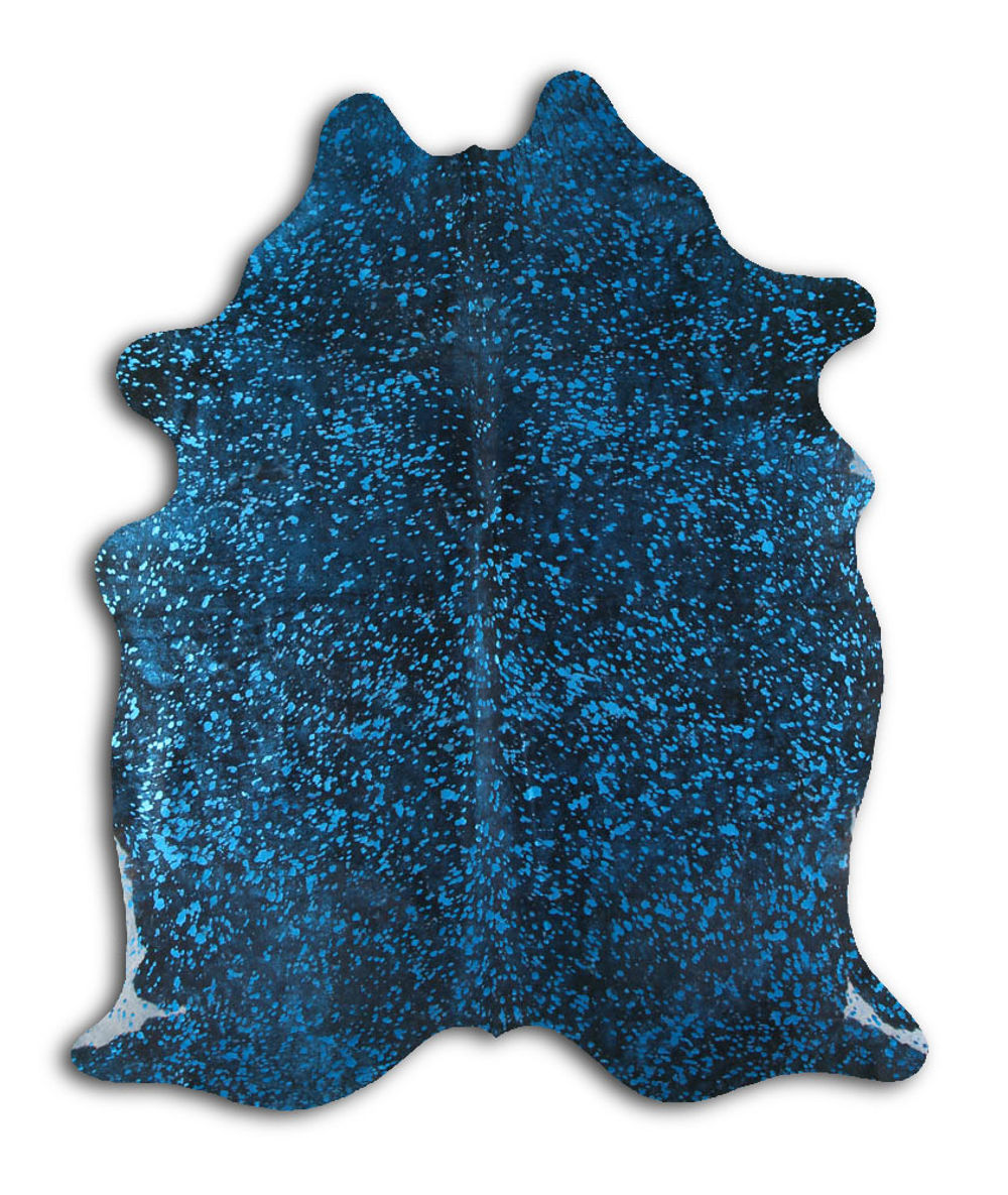 Comprehensive cowhide rugs for sale BLUE METALLIC ON BLACK rug