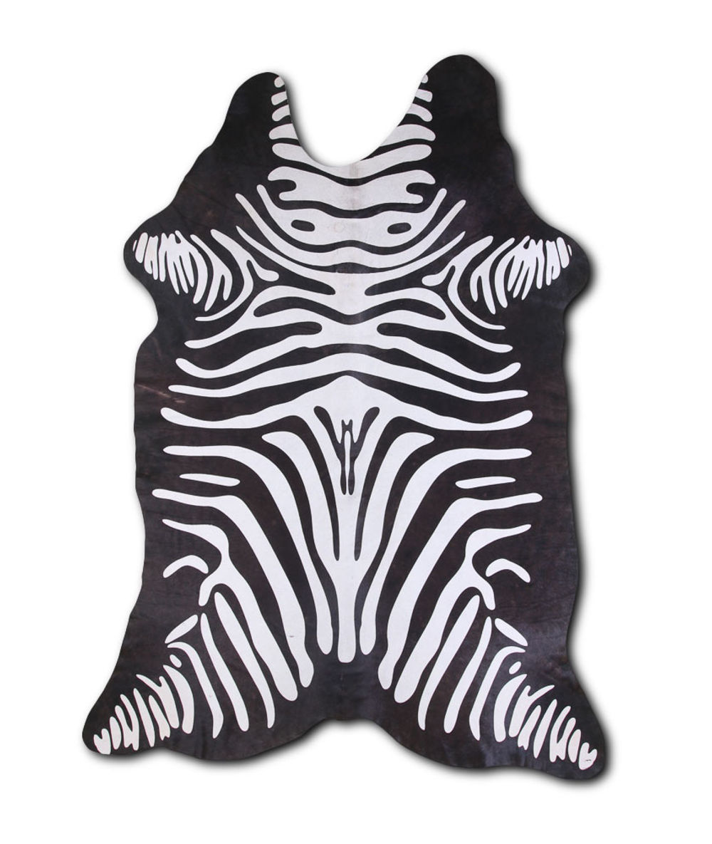 Calming PRINTED cowhide rugs for sale REVERSE ZEBRA rug