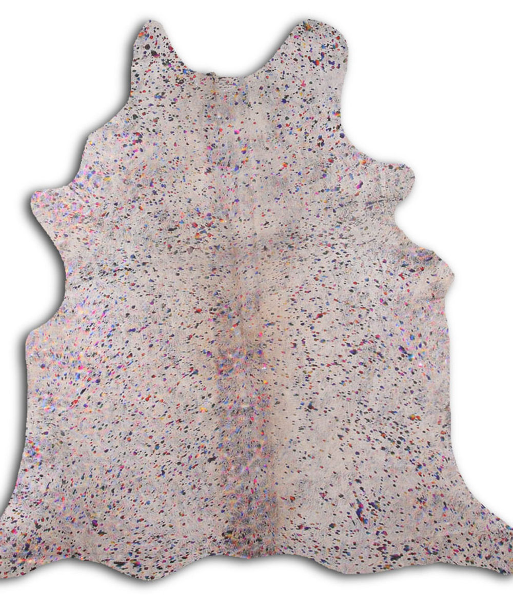 Completely cowhide rugs for sale COLORFUL METALLIC ON WHITE rug