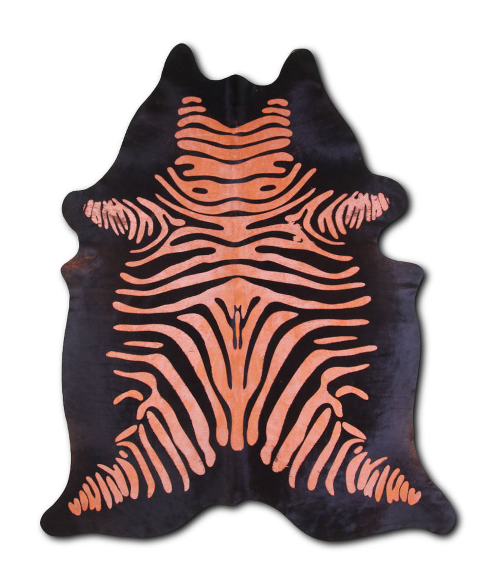 Calmness cowhide rugs for sale ZEBRA DISTRESSED ORANGE ON BLACK rug