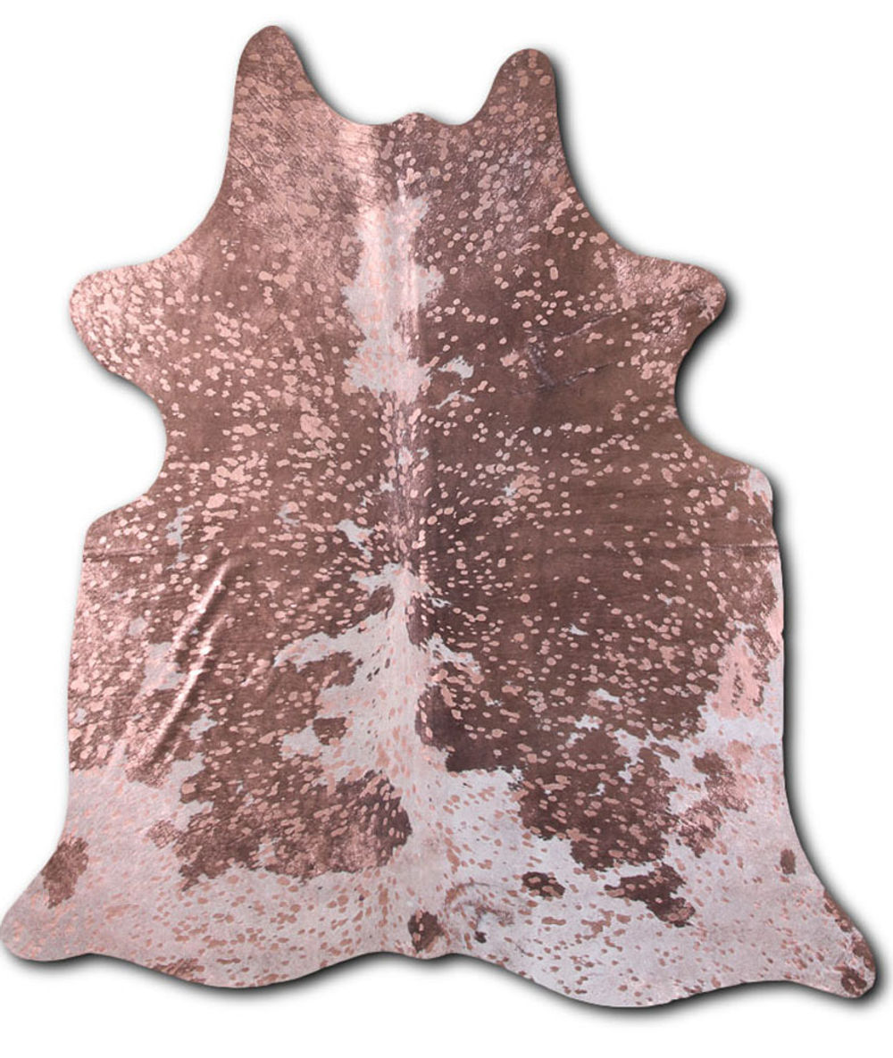 Auroral cowhide rugs for sale ROSE GOLD METALLIC ON BROWN AND WHITE rug