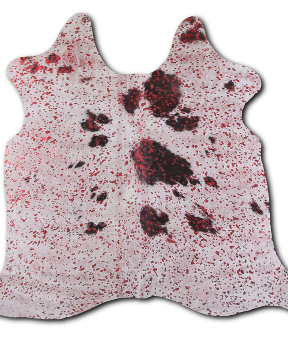 Beamish cowhide rugs for sale RED METALLIC ON BLACK AND WHITE rug