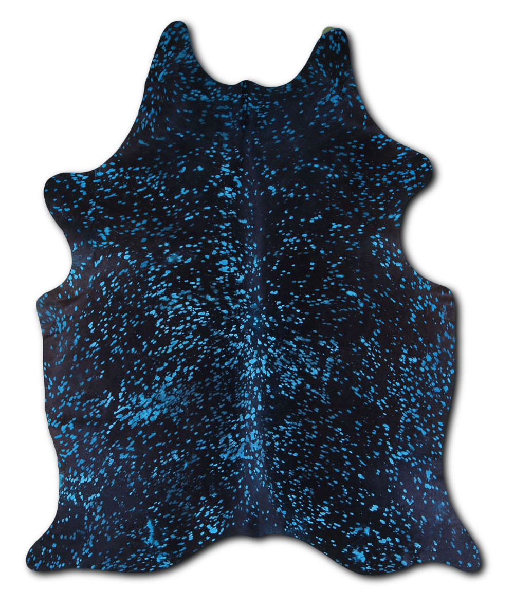 Soulful cowhide rugs for sale DYED BLUE ON BLACK rug