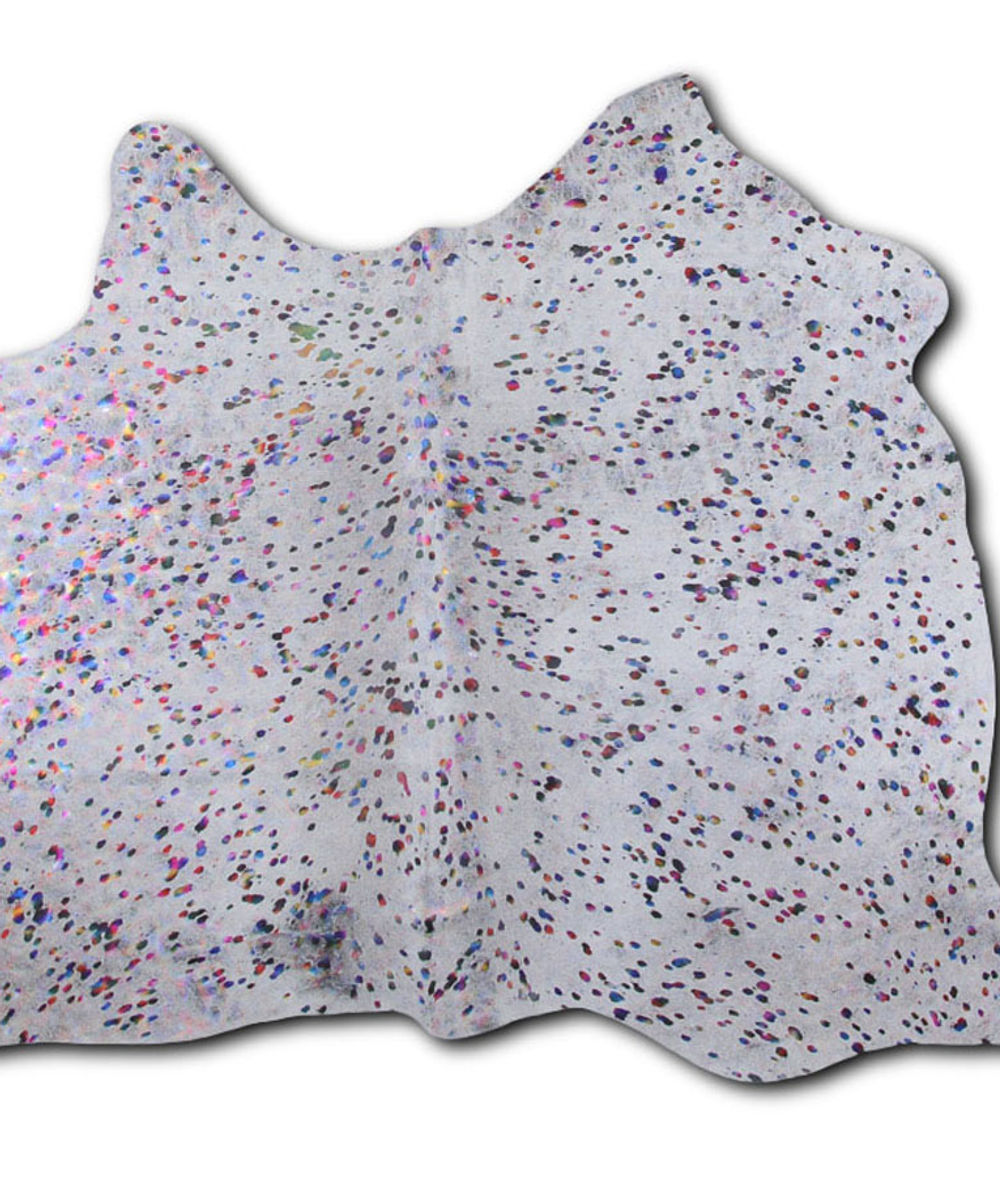 Athletic cowhide rugs for sale COLORFUL METALLIC ON WHITE rug