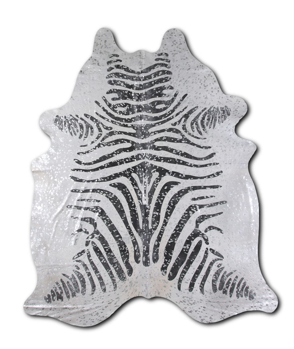 Admissible cowhide rugs for sale BLACK ZEBRA WITH SILVER METALLIC rug